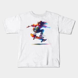 Skatergirl on Skateboard Kids T-Shirt